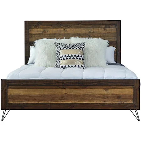 Rustic Queen Panel Bed with Metal Legs